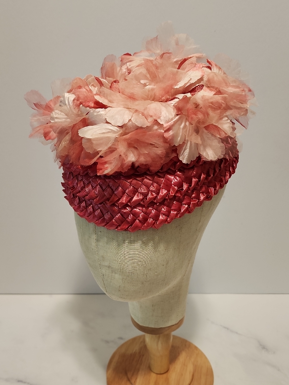 Pink Vintage Petal Pillbox  Hat.